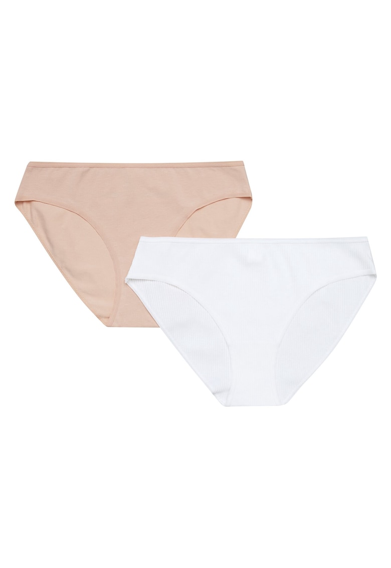 Set 2 perechi de chiloti dama - Bumbac - Bej/Alb