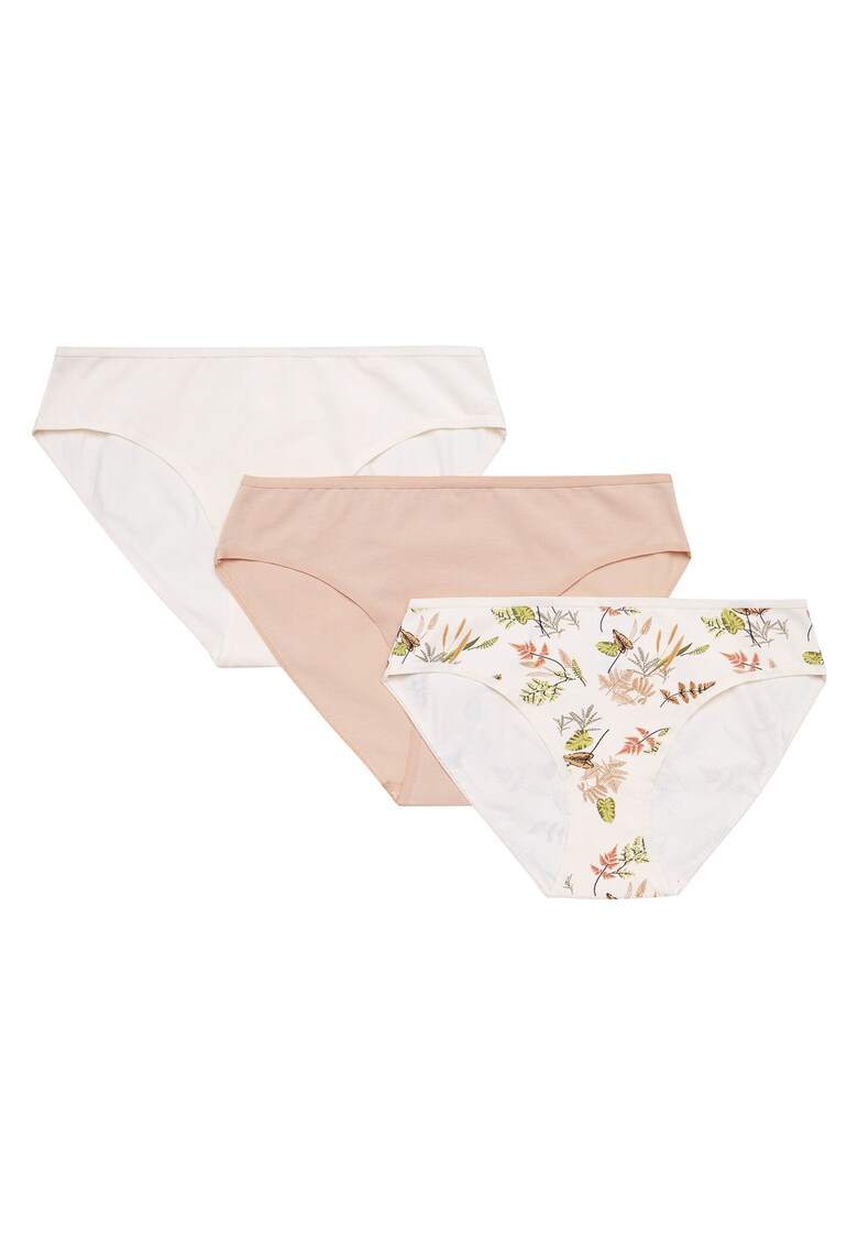 Set 3 perechi de chiloti dama - Bumbac - Bej/Alb