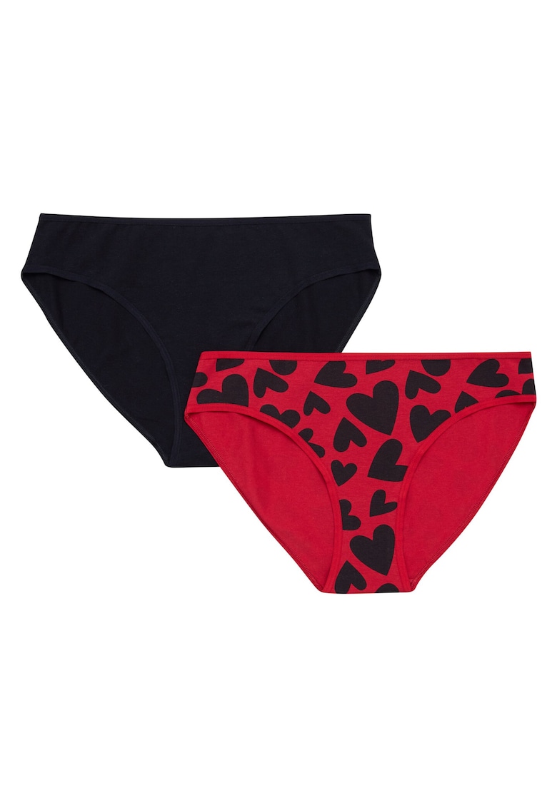 Set 2 perechi de chiloti dama - Bumbac - Negru/Rosu