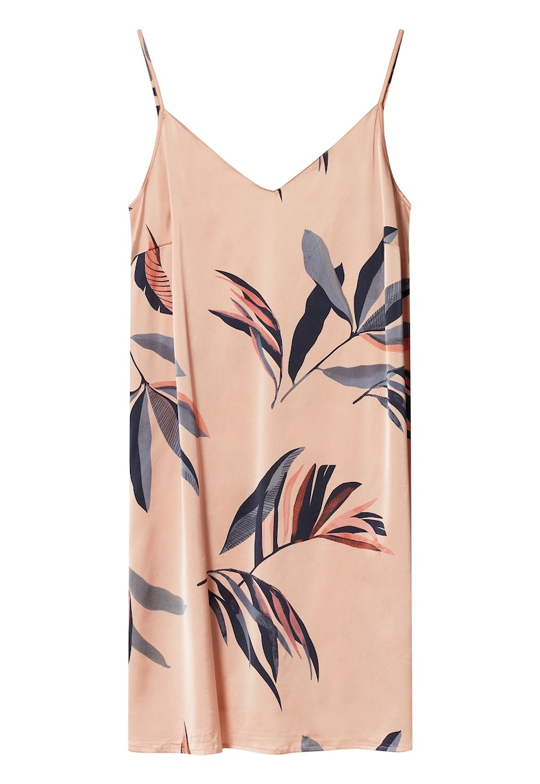 Camasa de noapte -  roz murdar - imprimeu floral - fara maneci - 2 bretele - poliester