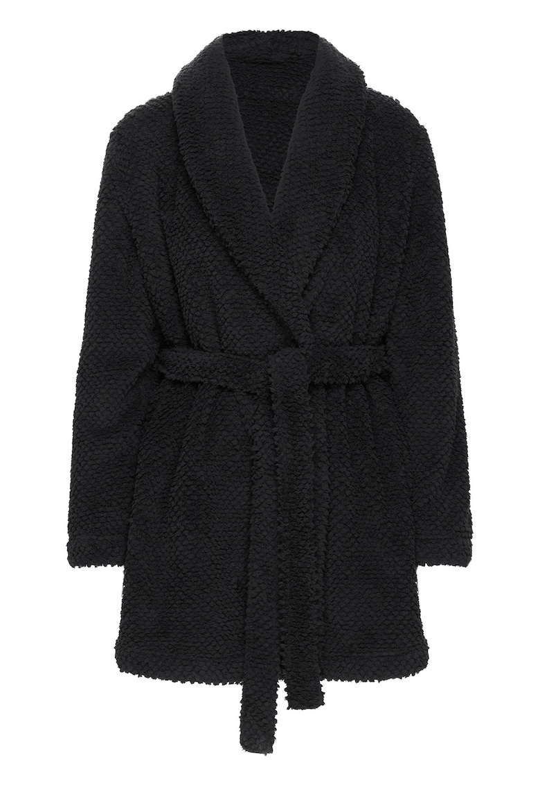 Halat dama Jamie - negru - fleece - maneca lunga - 2 buzunare -