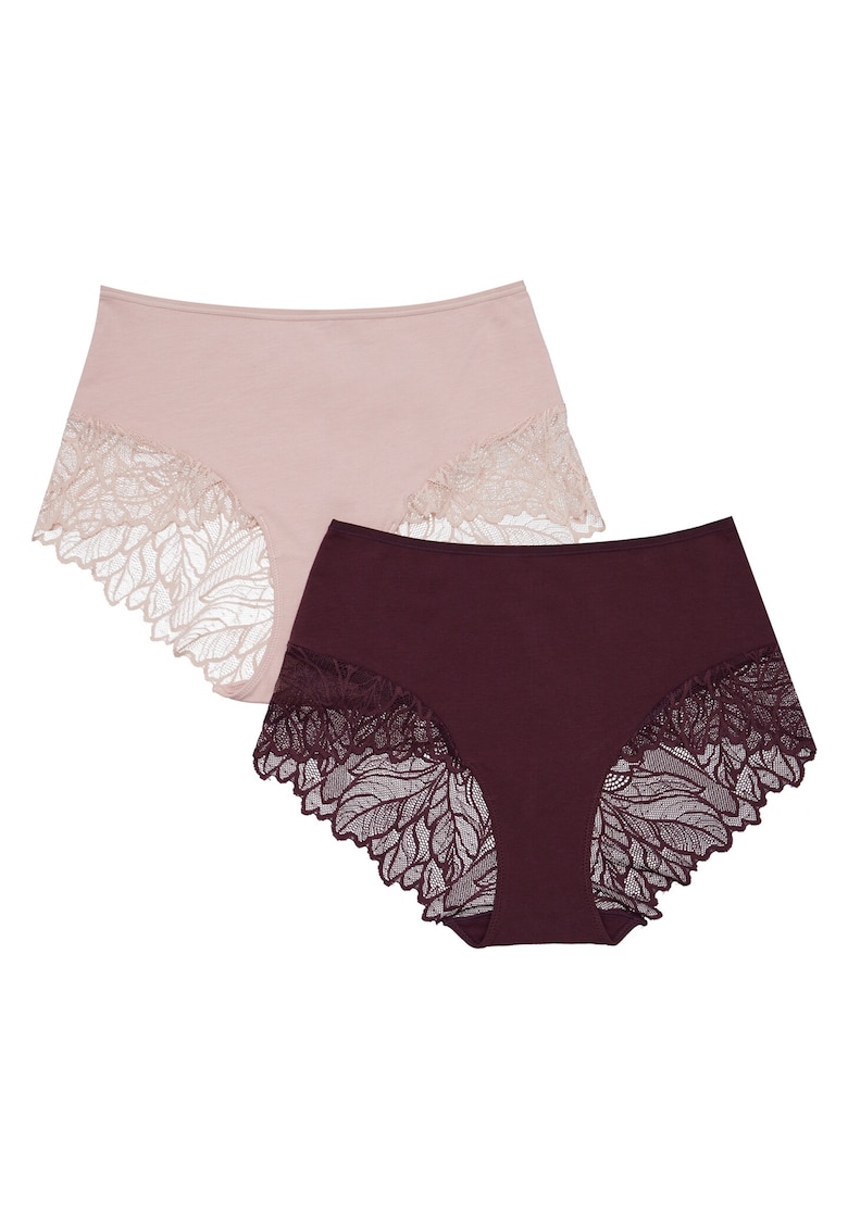 Set 2 perechi de chiloti Pinky  Bumbac - cu talie inalta - Roz/Mov