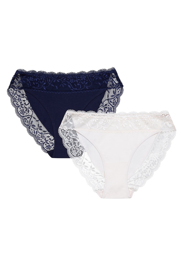 Set 2 perechi delenjerie intima Bumbac - Bleumarin/Alb