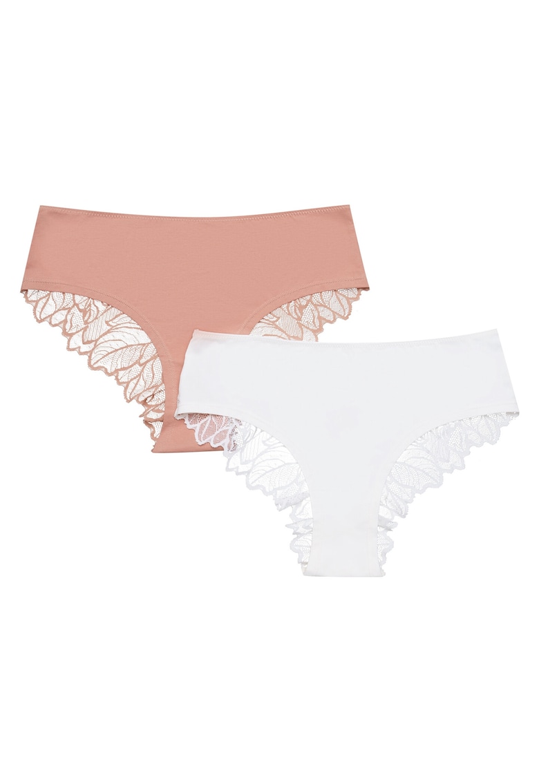 Set 2 perechi de Chiloti Pelia Bumbac - Alb/Roz