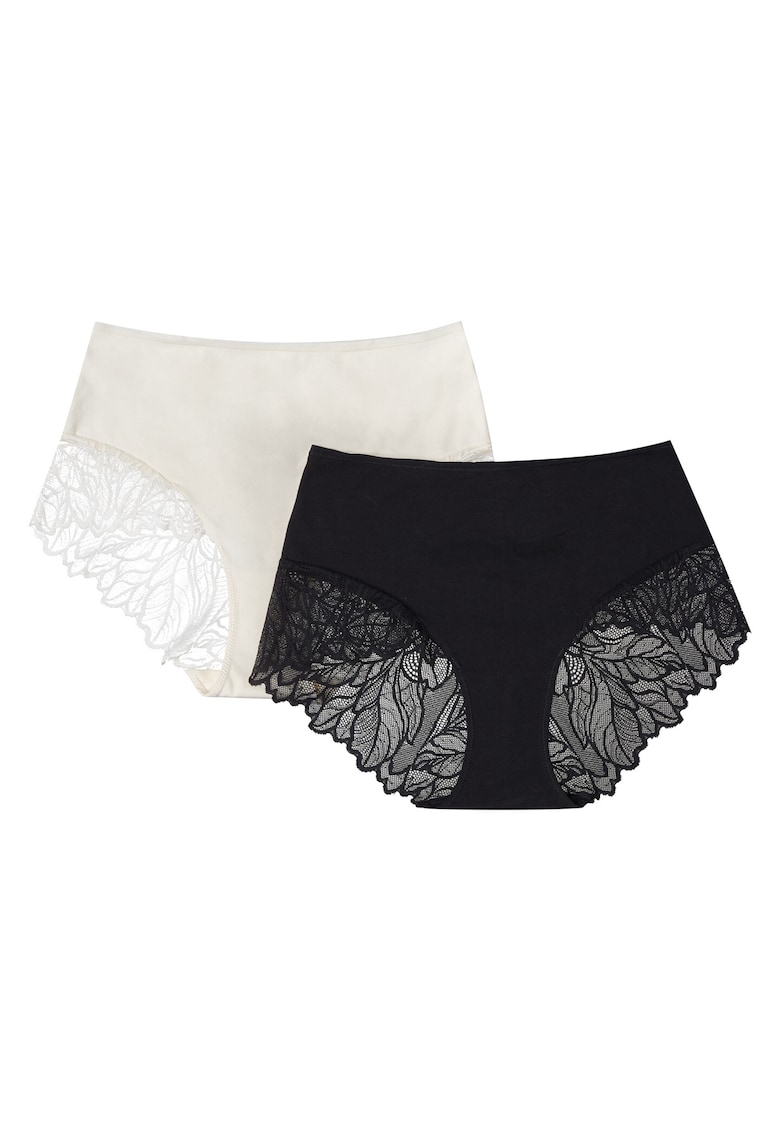 Set 2 perechi de chiloti Pinky Bumbac - cu talie inalta - Negru/Crem