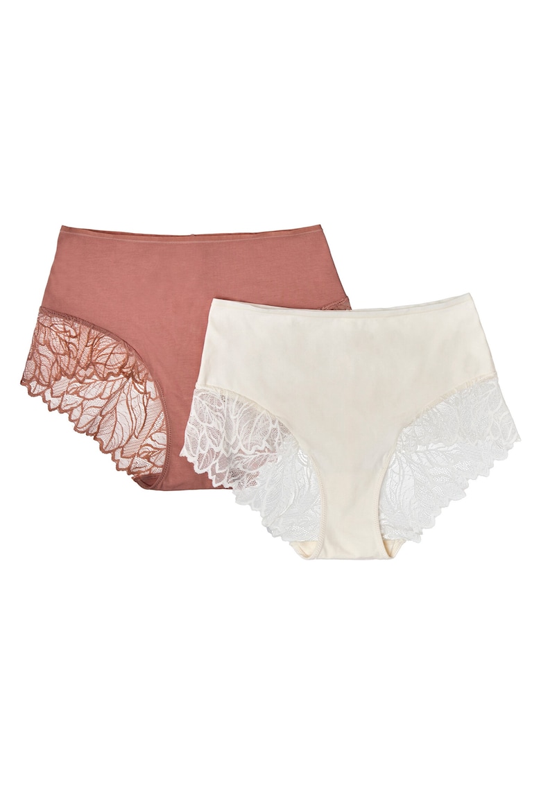 Set 2 perechi de chiloti Pinky Bumbac - cu talie inalta - Bej/Crem