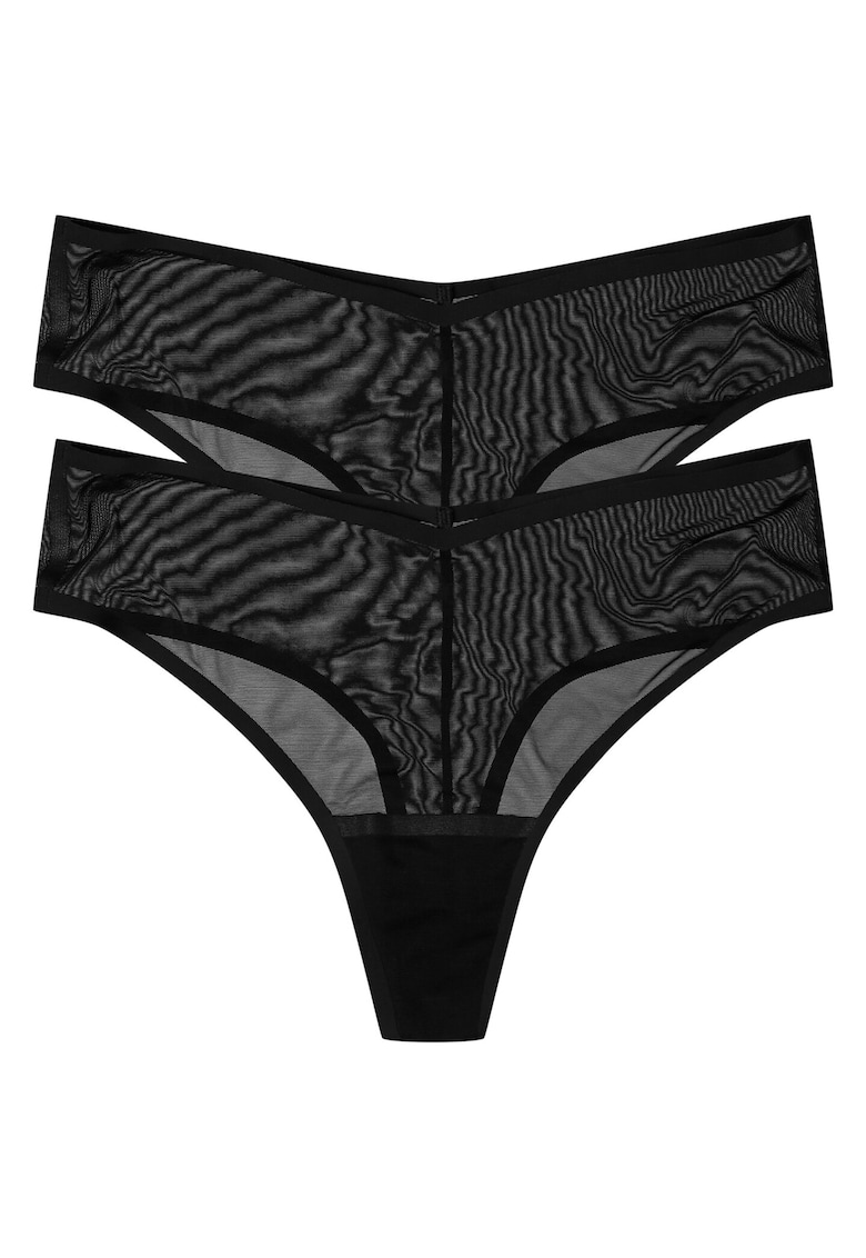 Set 2 perechi de Chiloti tanga Peak Bumbac - Negru