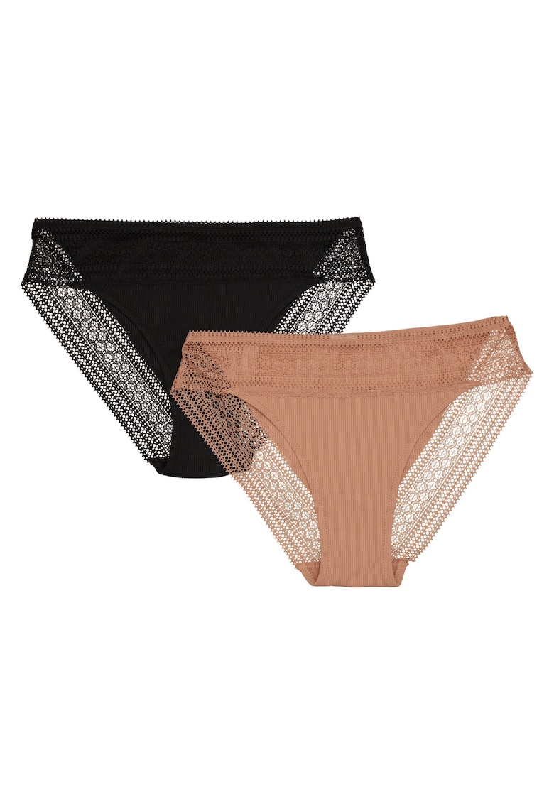 Set 2 Perechi Chiloti dama Pakis - Bumbac - negru/bej