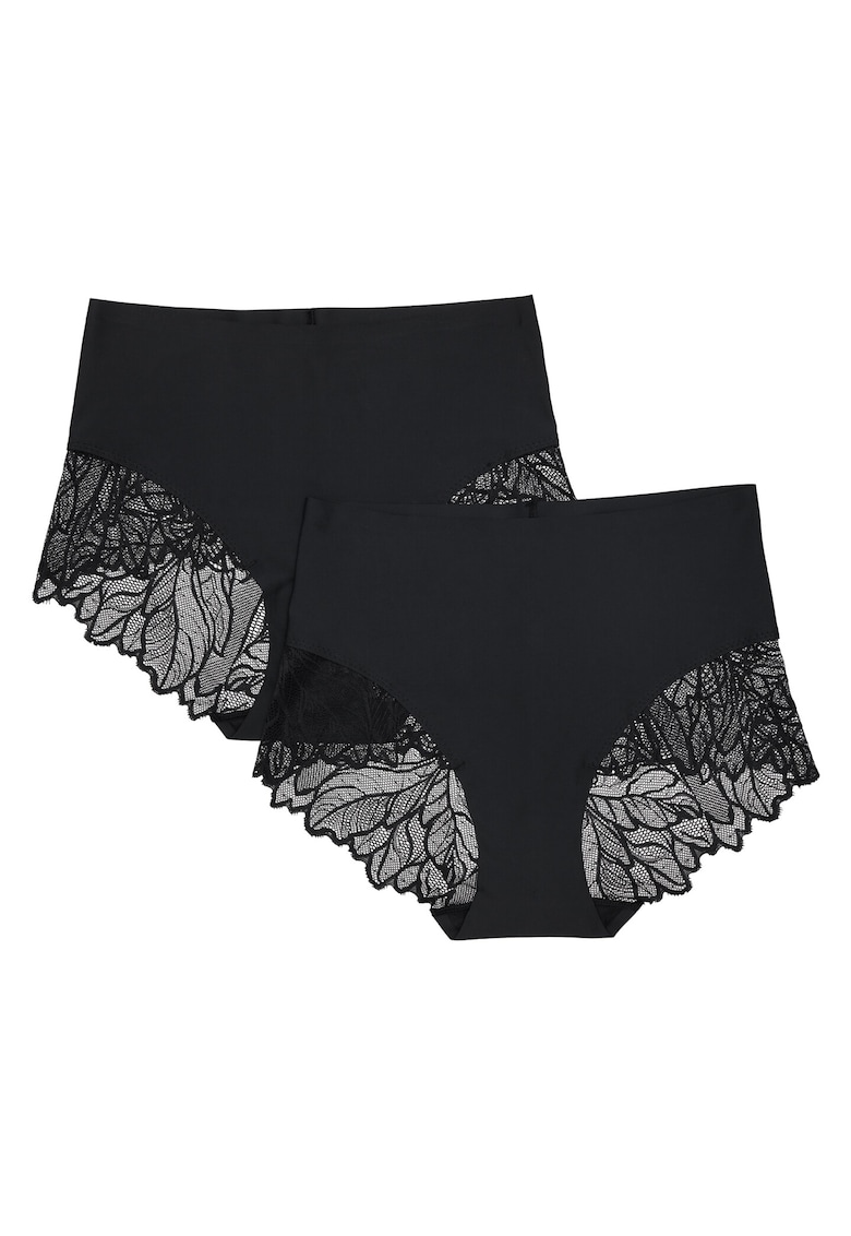 Set 2 perechi de Chiloti Pansy cu talie inalta - Bumbac - Negru