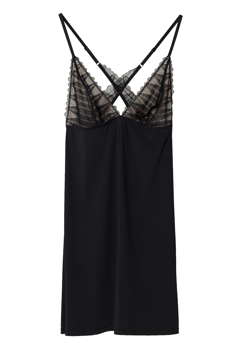 Camasa de noapte dantela negru si auriu