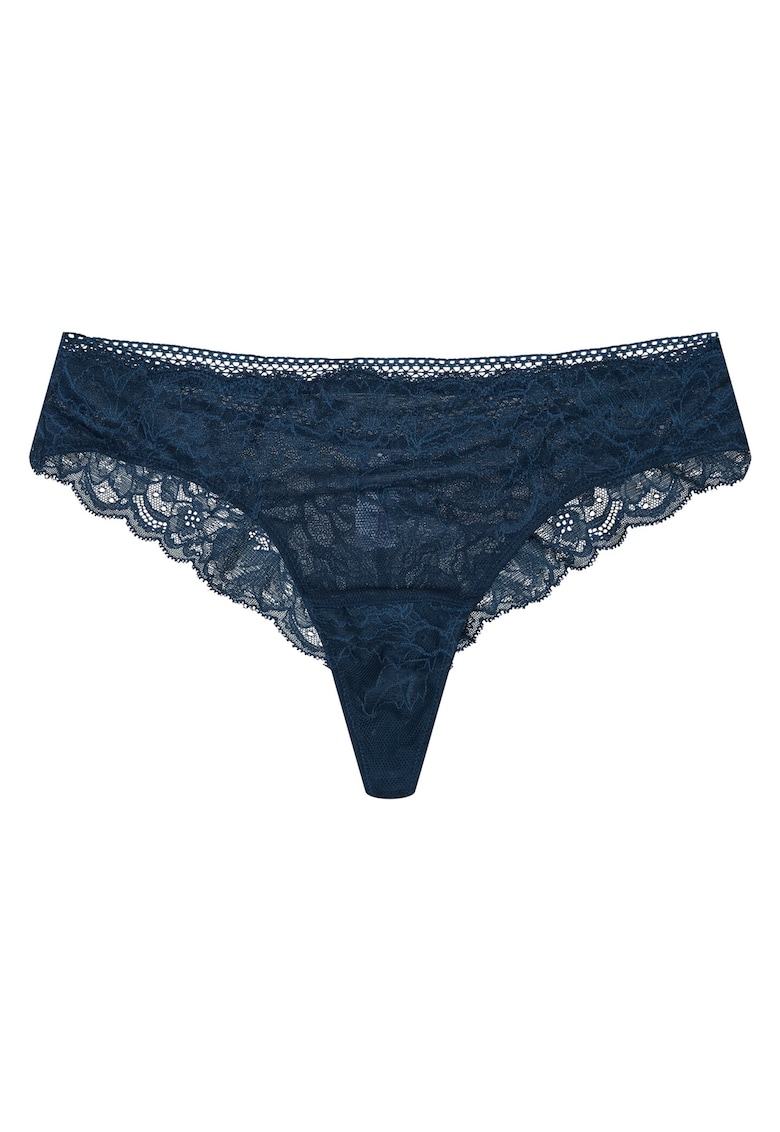 Chiloti tanga pentru dama Dantela/Bumbac - Albastru