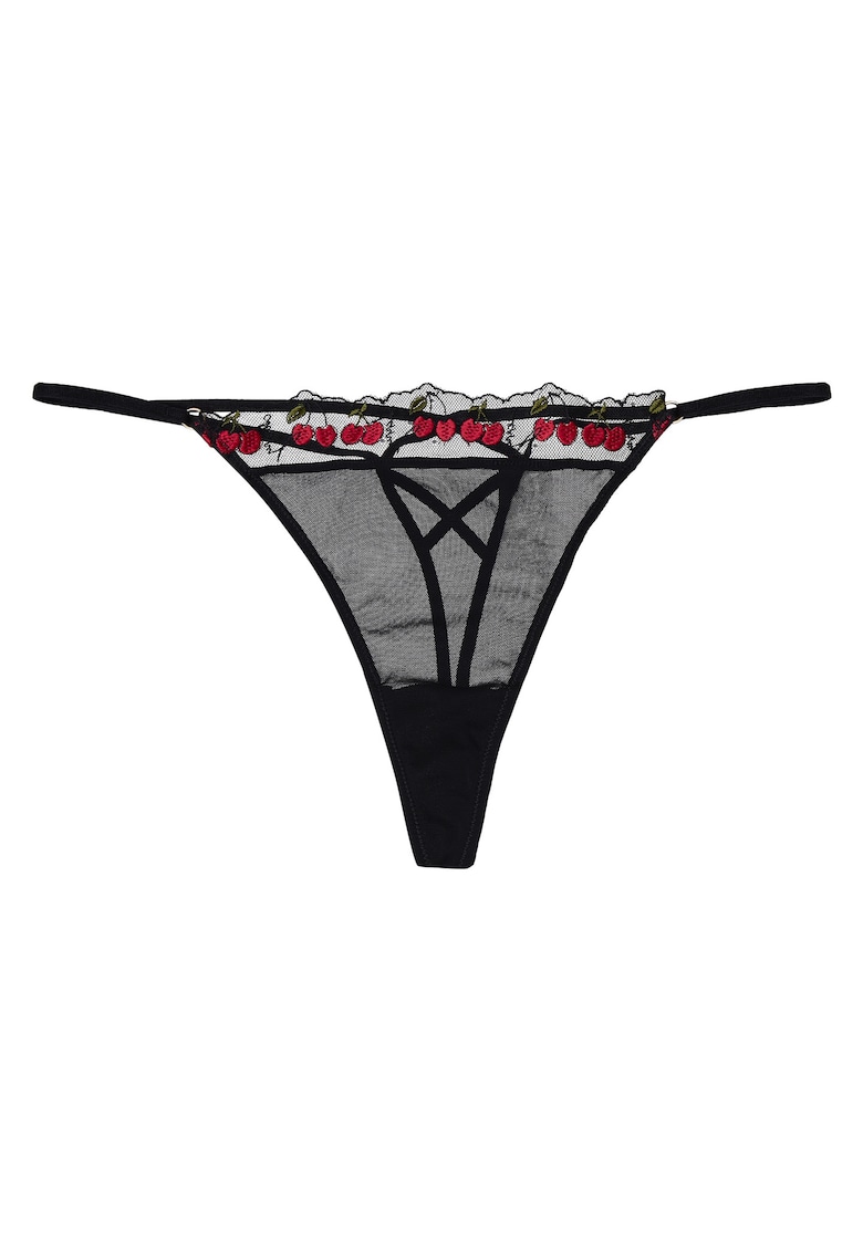 Tanga dama poliamida - broderie cirese - negru