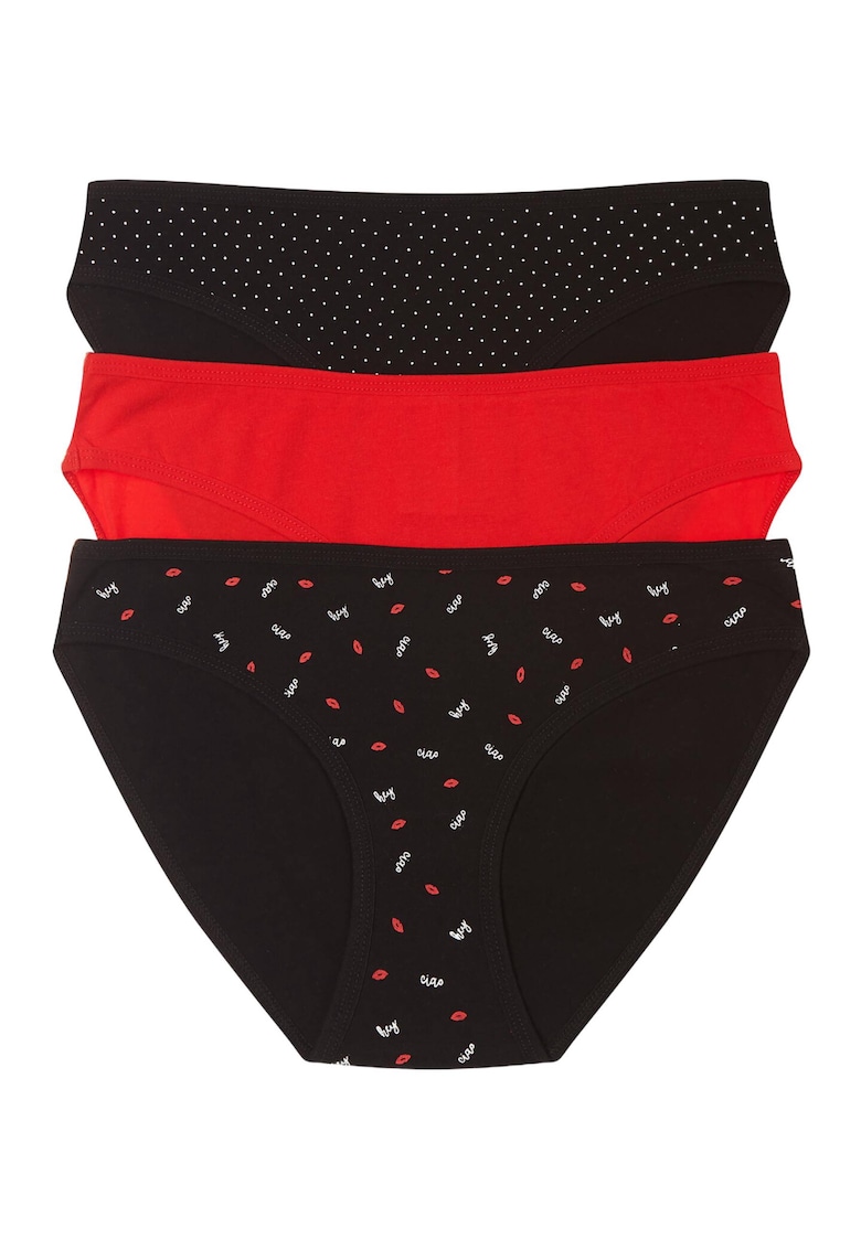 Set 3 perechi de chiloti Mi-Mi -  Bumbac - pentru femei - Negru/Rosu