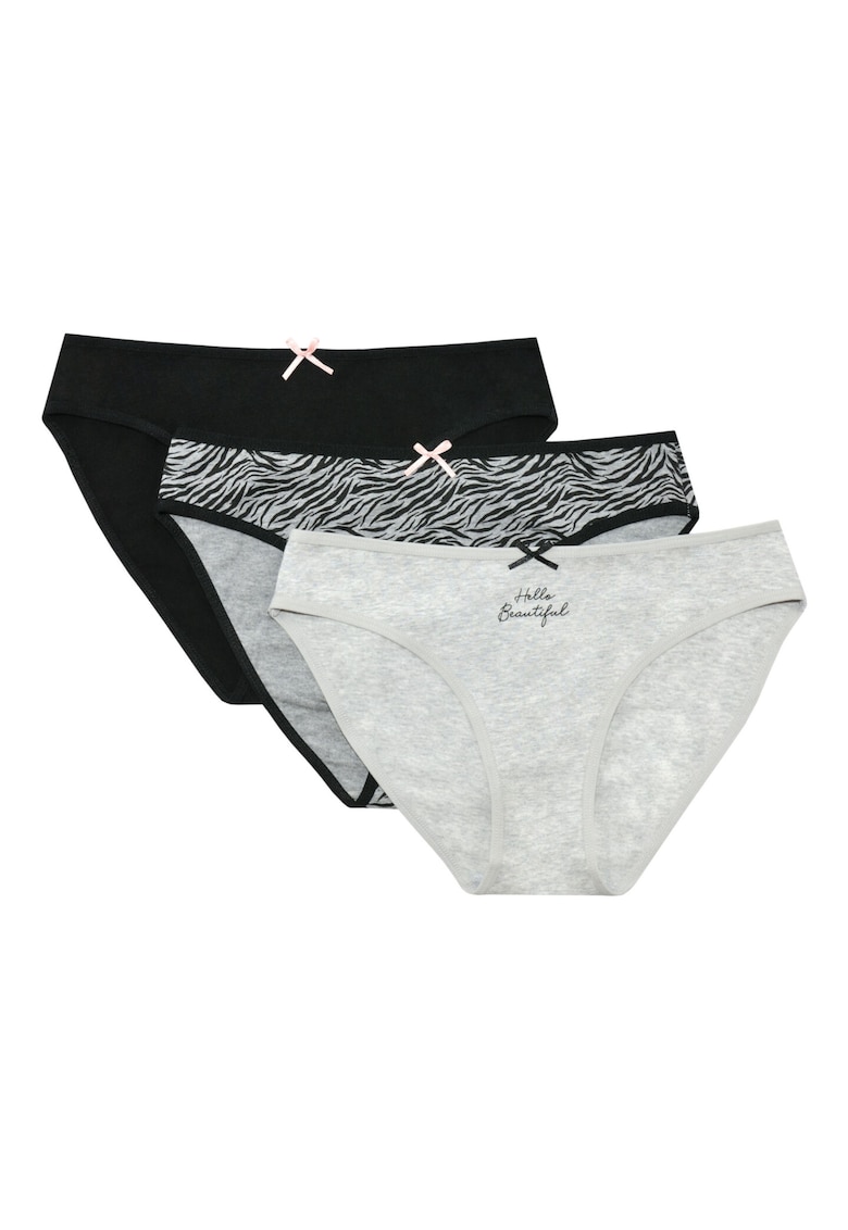 Set 3 perechi de chiloti Mi-Mi -  Bumbac - pentru femei - Gri/Negru