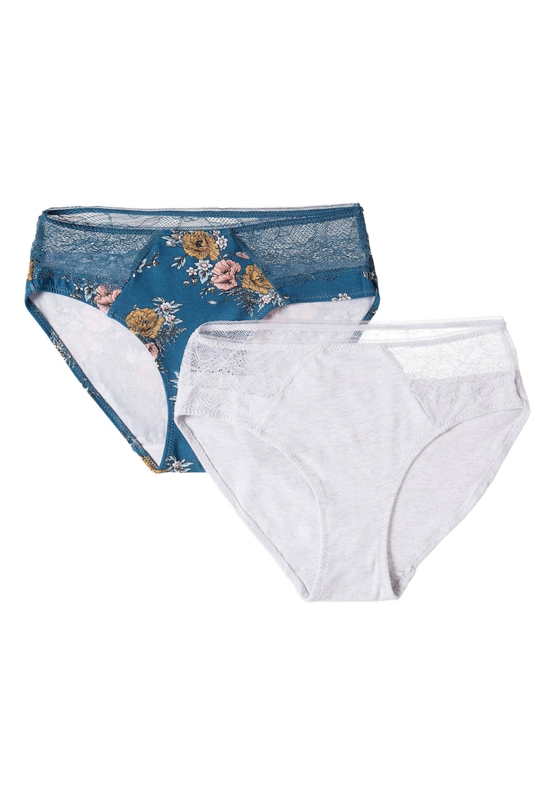 Set 2 perechi chiloti dama -  Bumbac/Elastan - Alb/Albastru Set 2 perechi chiloti dama -  Bumbac/Elastan - Alb/Albastru