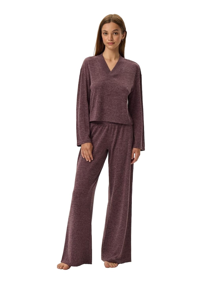 Pijamale dama violet - viscoza - decolteu in V - lungi -