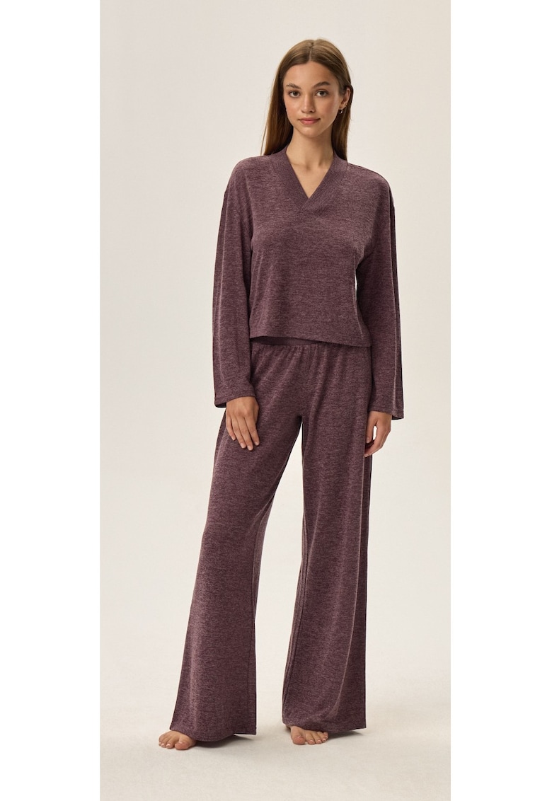 Pijamale dama - violet - material tricotat din viscoza - decolteu in V - lungi