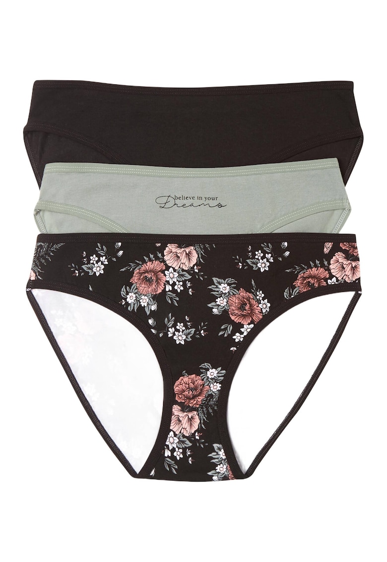 Set 3 perechi de chiloti dama Mi-Mi -  Bumbac - negru/gri