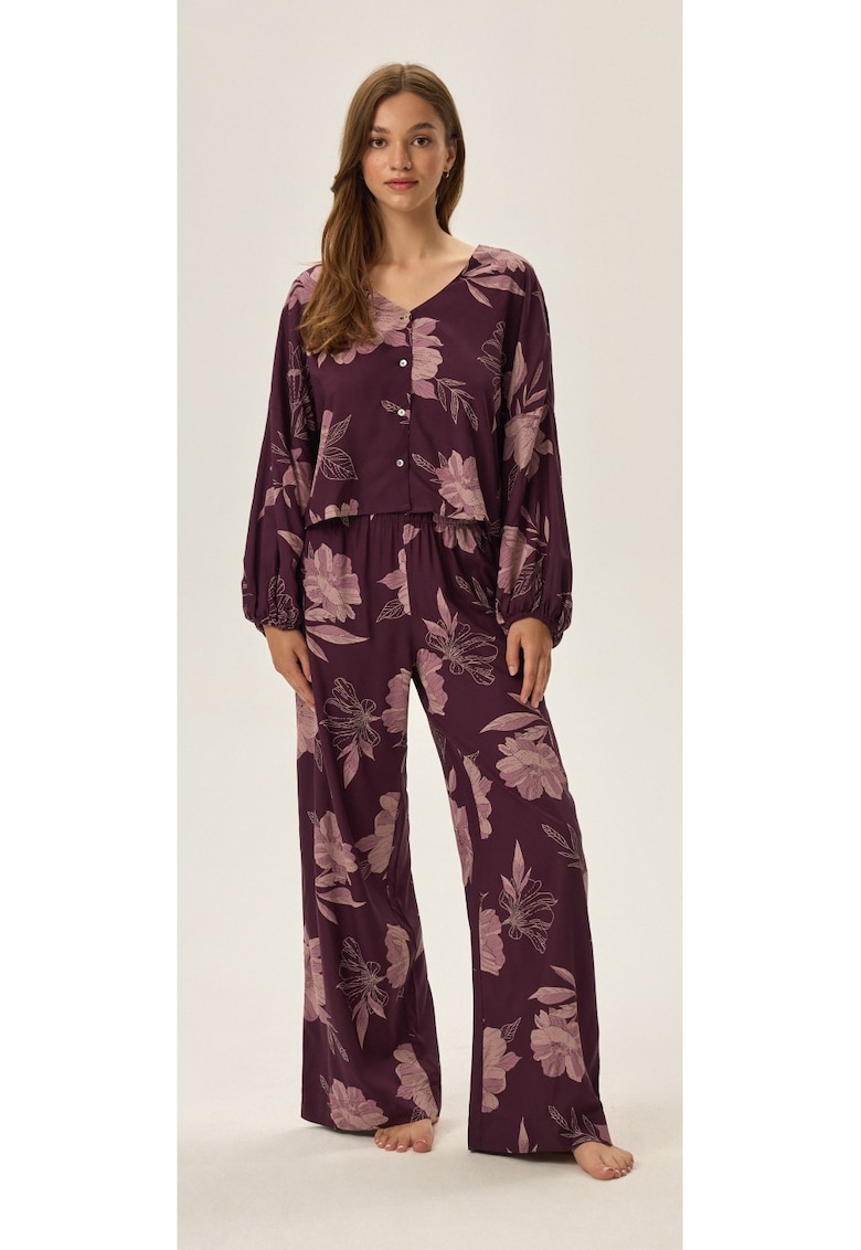 Pijama dama floral - viscoza - maneca lunga - violet - Floral