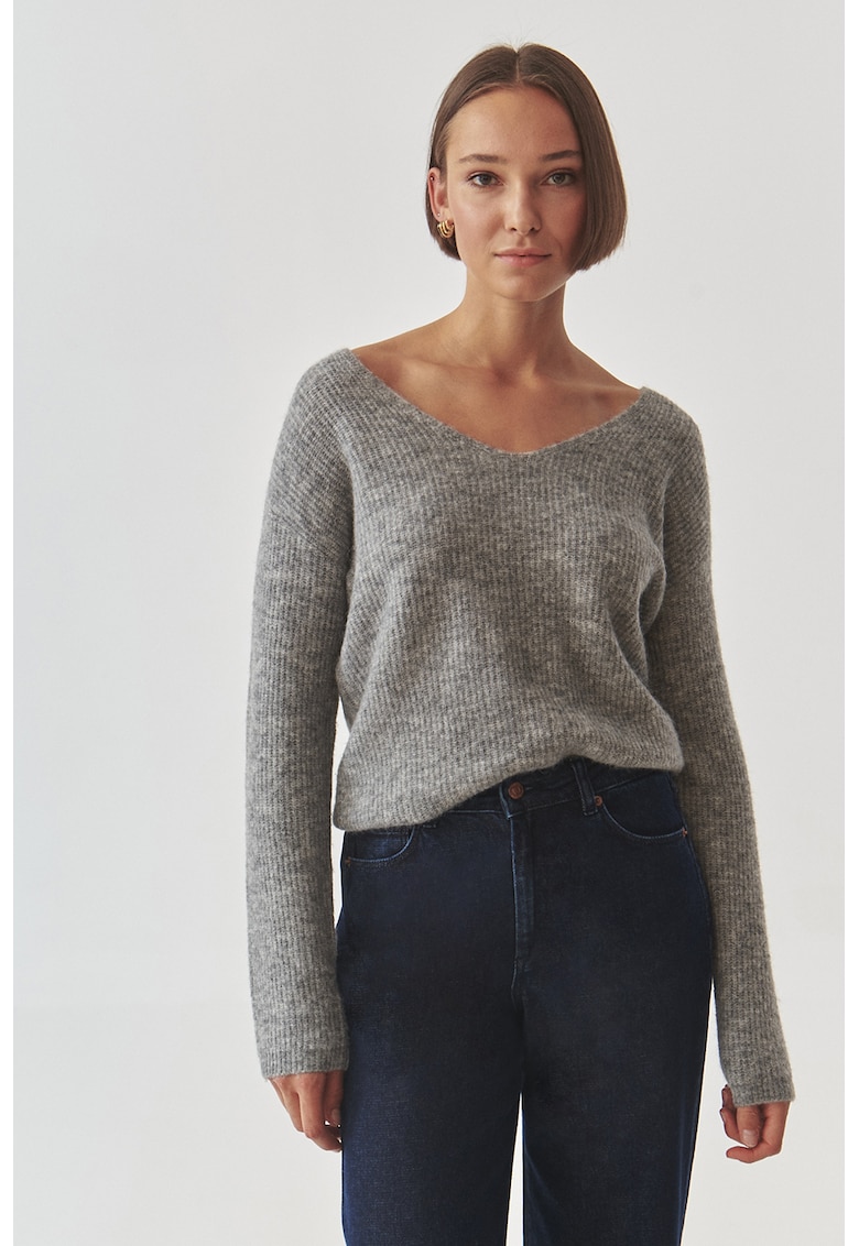 Pulover din amestec de lana cu decolteu in V