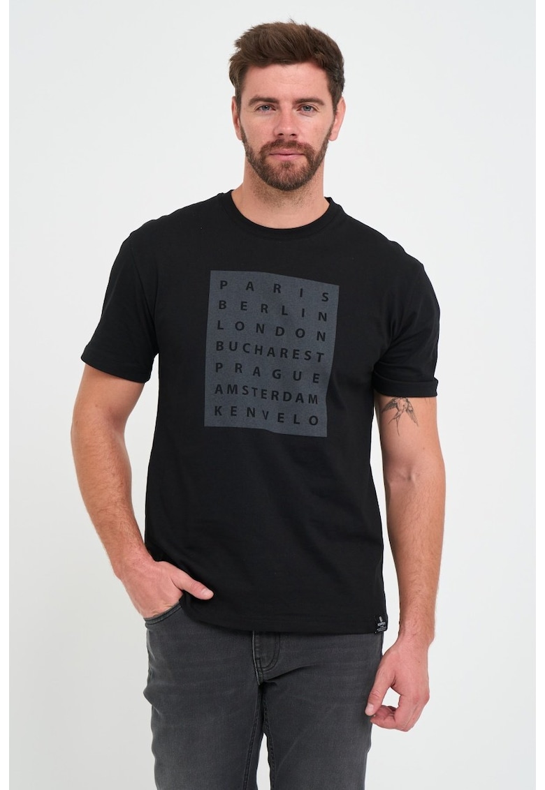 Tricou barbat cu imprimeu texte grafice - Negru