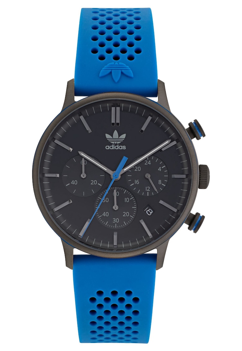 Ceas barbatesc CODE ONE CHRONO - gri - curea silicon albastra - 40x10mm - rezistenta apa 5 ATM