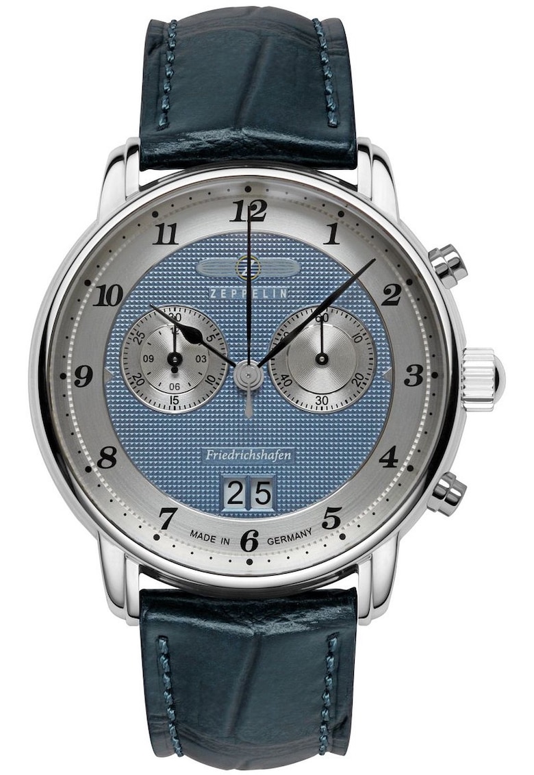 Ceas Chronograph 8584-3 - quartz - albastru - curea din piele naturala - 50m rezistenta la apa