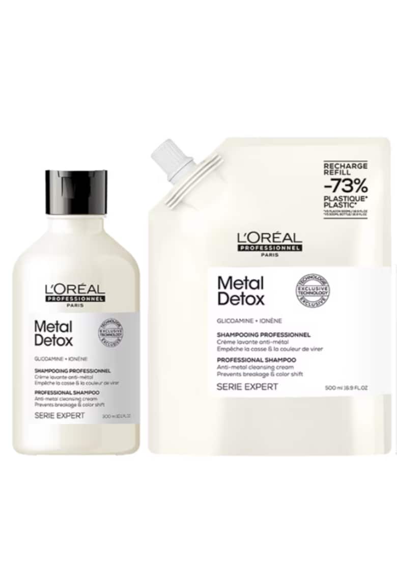 Sampon L'Oréal Professionnel Serie Expert Metal Detox impotriva ruperii parului si pentru mentinerea culorii - pentru toate tipurile de par decolorat - colorat sau balayage - fara sulfati - 800 ml
