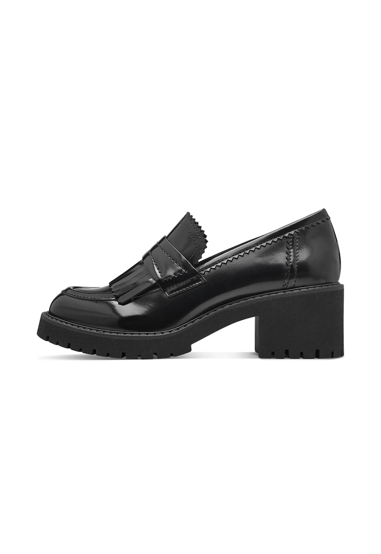 Pantofi loafer de piele ecologica cu toc masiv