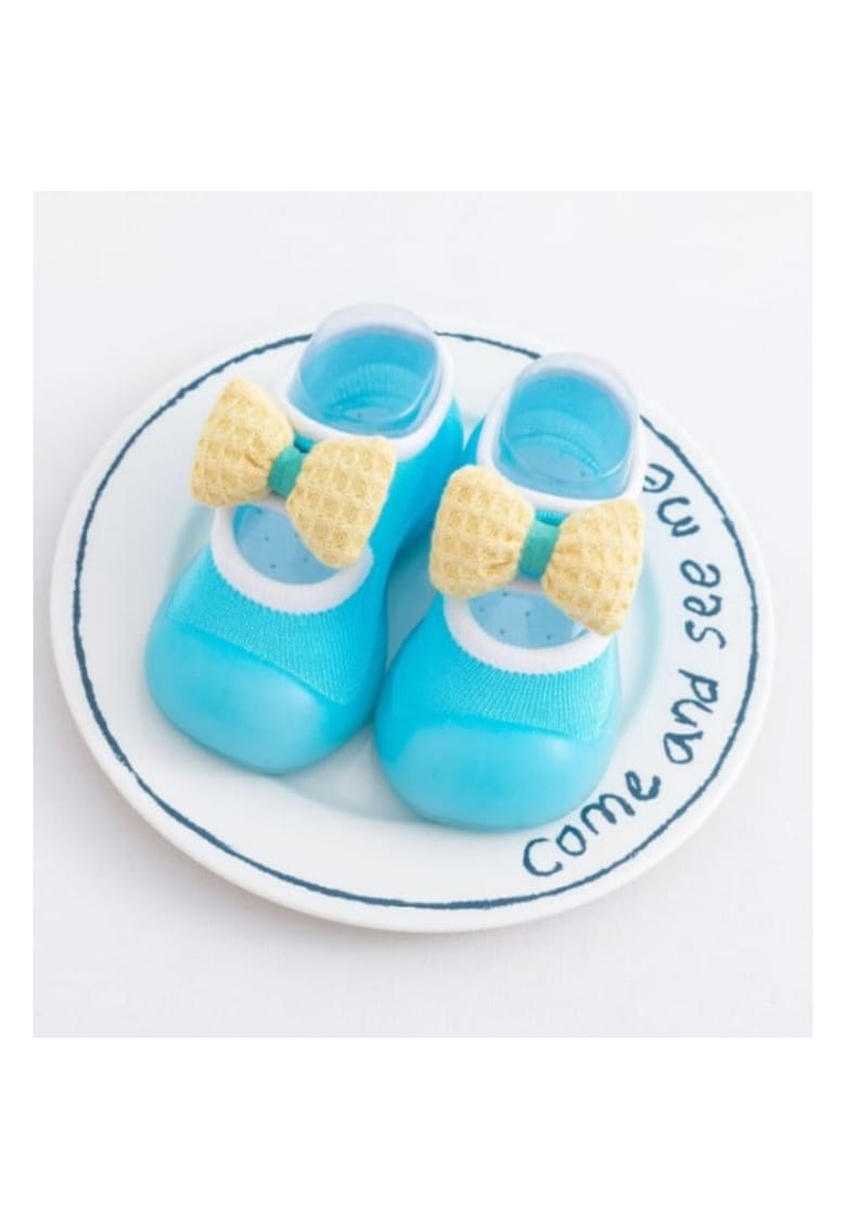 Botosi Cu Talpa Antiderapanta - Model Fundita - Textil - Fete - Albastru