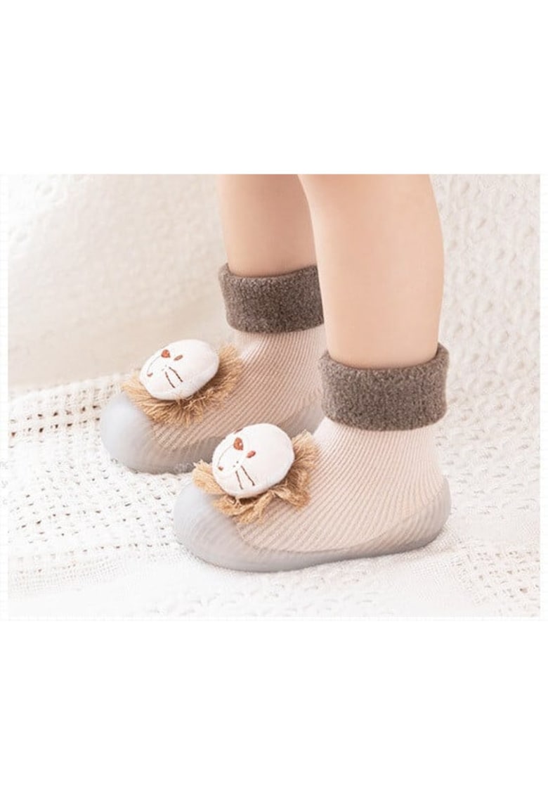 Botosi Cu Talpa Antiderapanta - Model Leul Poznas - Textil - Baieti - Crem