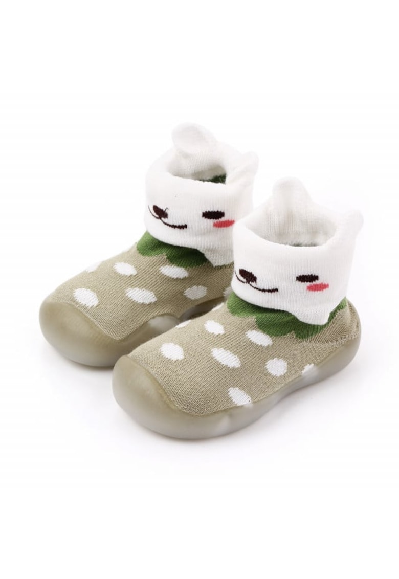 Botosi Cu Talpa De Silicon Antiderapanta - Model Kitty - Textil - Fete - Verde Masliniu