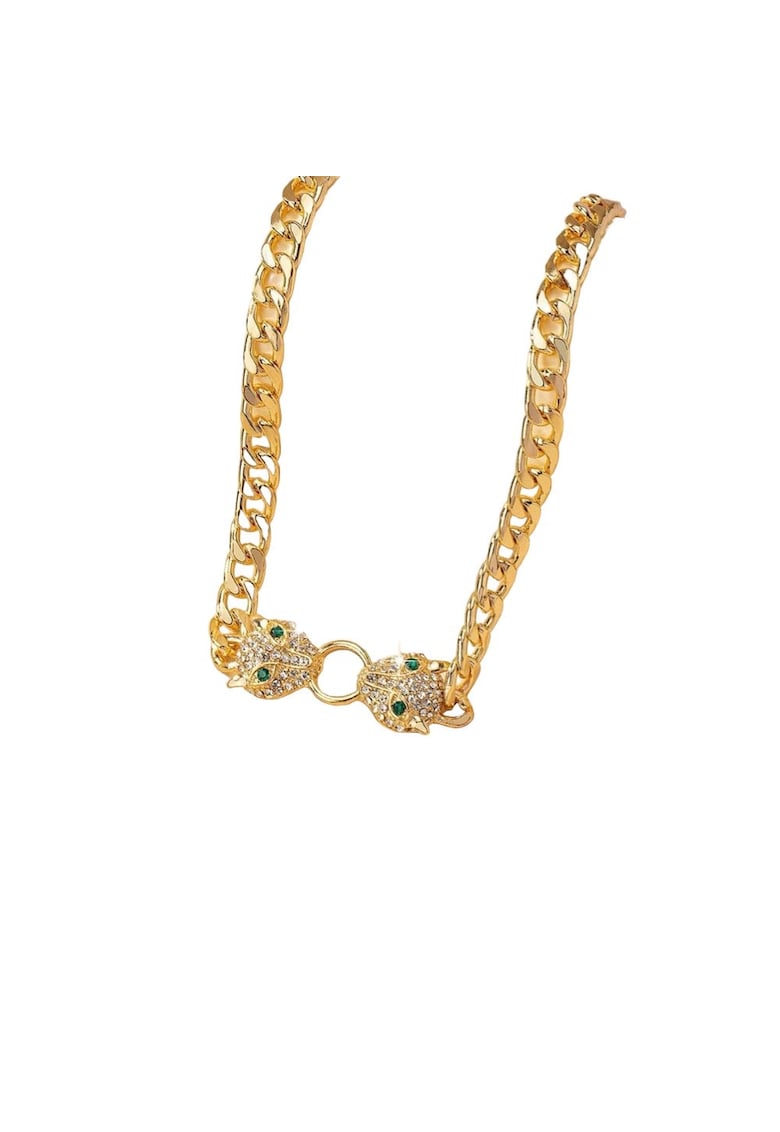 Colier auriu - cu zale si cap de pantera - cu pietre - Brigita C16