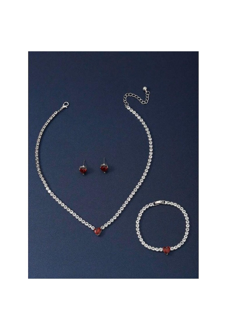 Set colier - tennis - bratara si cercei - argintiu - cu pietre din zirconiu - Aki C16