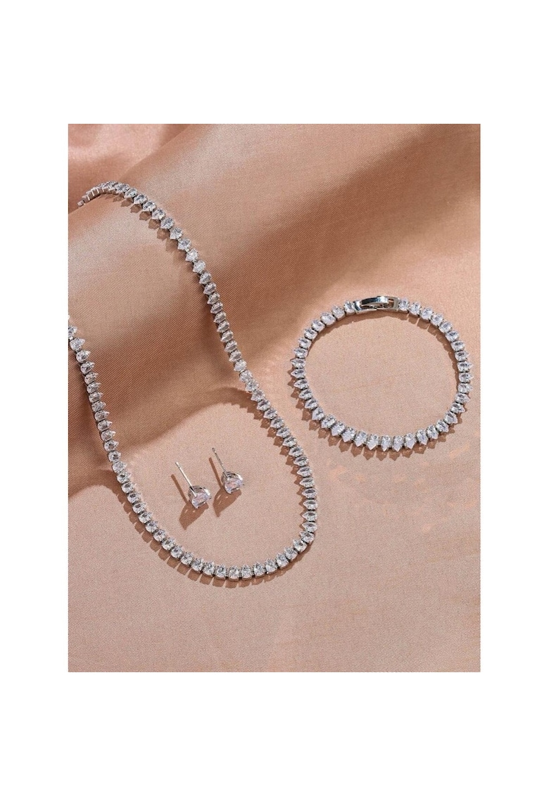 Set colier - cercei si bratara - tennis - argintiu - cu pietre din zirconiu - Arvo C17