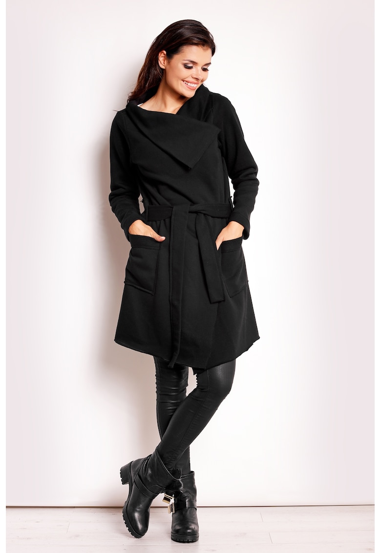 Palton pentru dama Bumbac/Elastan - Negru