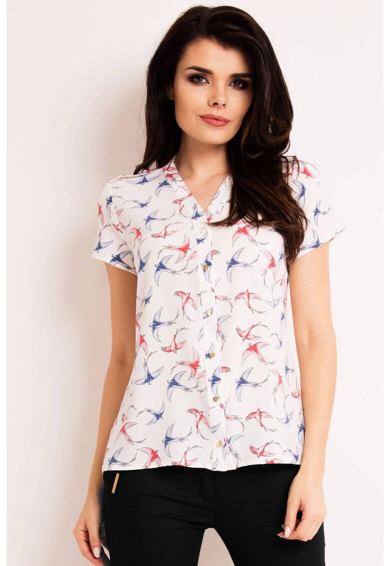 Camasa dama AWAMA poliester ecru model pasari