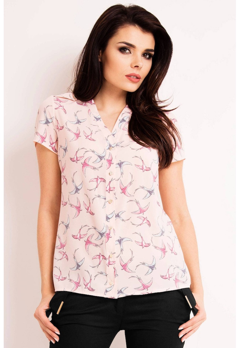 Camasa dama AWAMA model pasari roz/albastre poliester