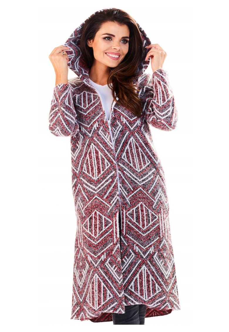 Palton pentru dama Poliester/Elastan - Rosu/Gri