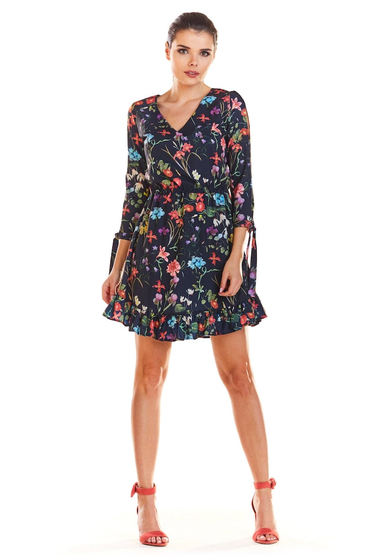 Rochie dama Poliester - M195 - Flori bleumarin - Bleumarin