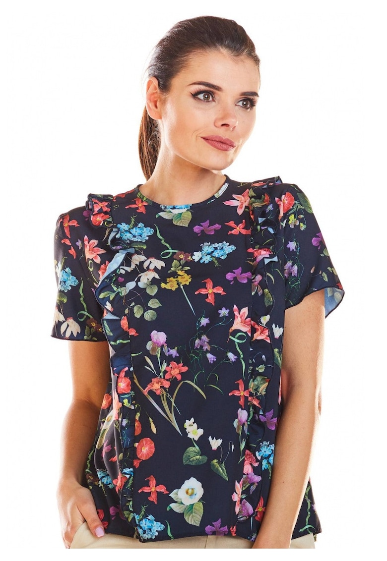 Bluza dama - Poliester - Bleumarin - model flori