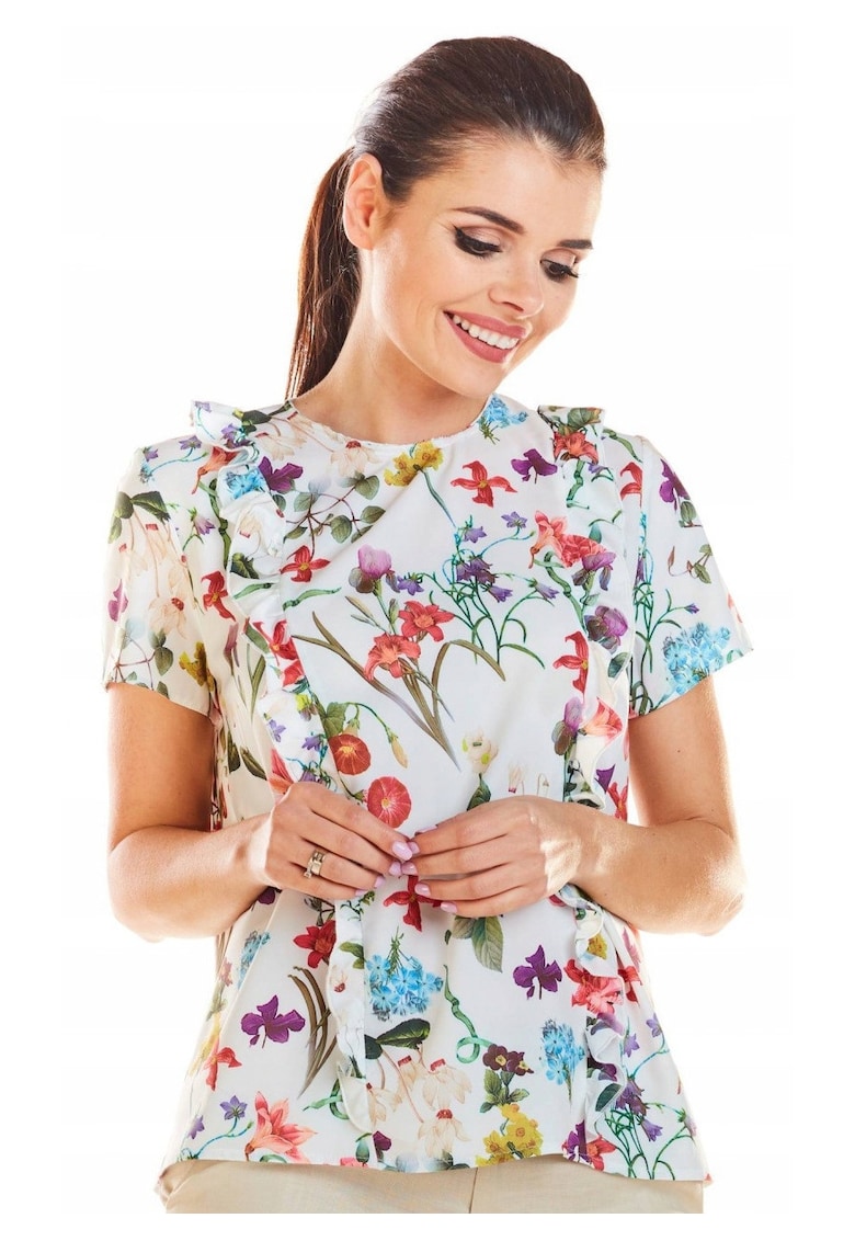 Tricou dama - Poliester/Elastan - model flori - Alb