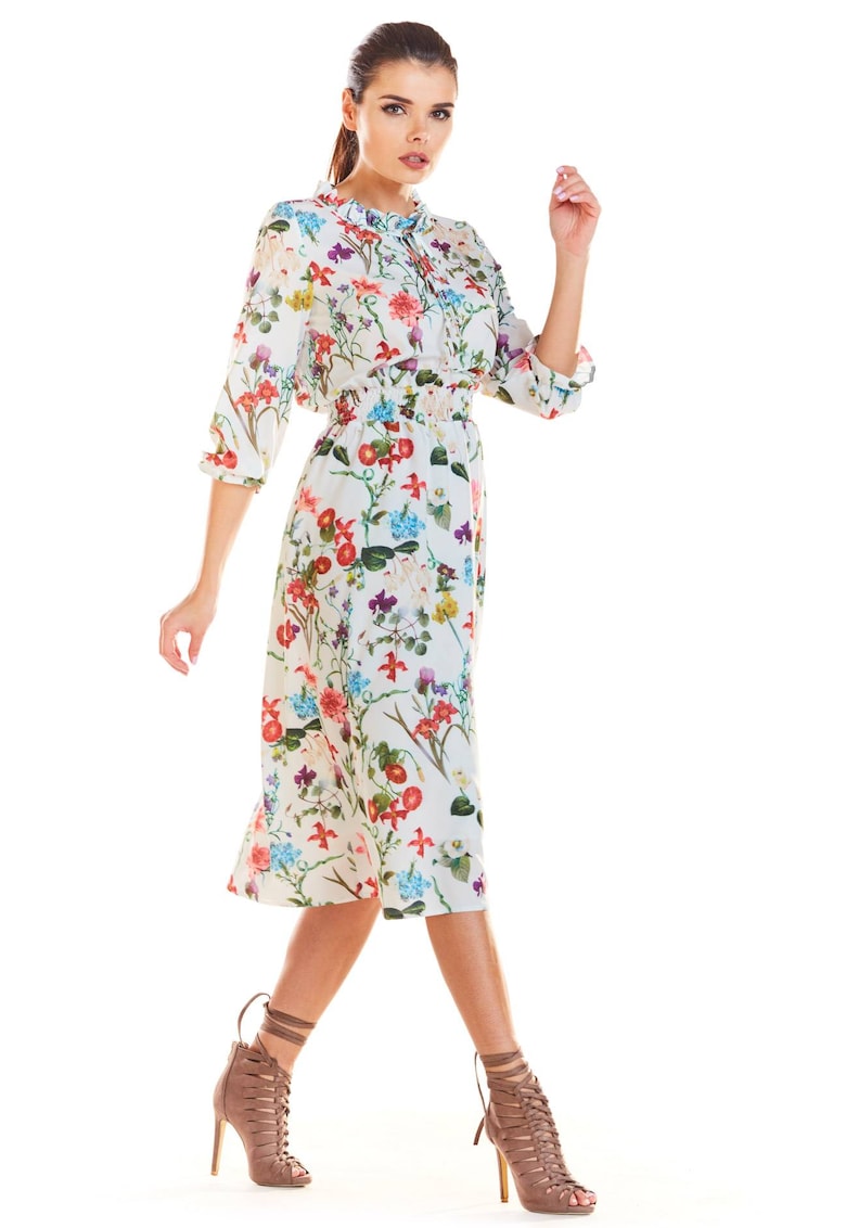 Rochie dama Poliester - M201 - Flori Ecru -