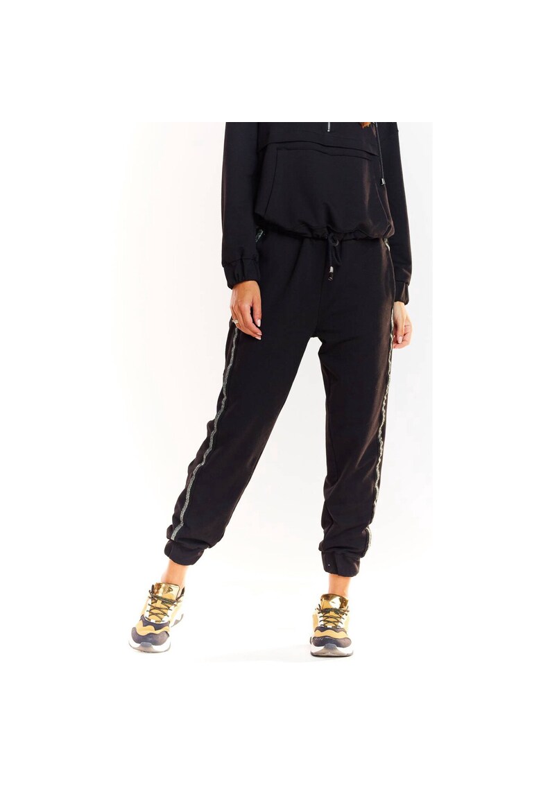 Pantaloni sport de dama - Bumbac/Elastan - Negru