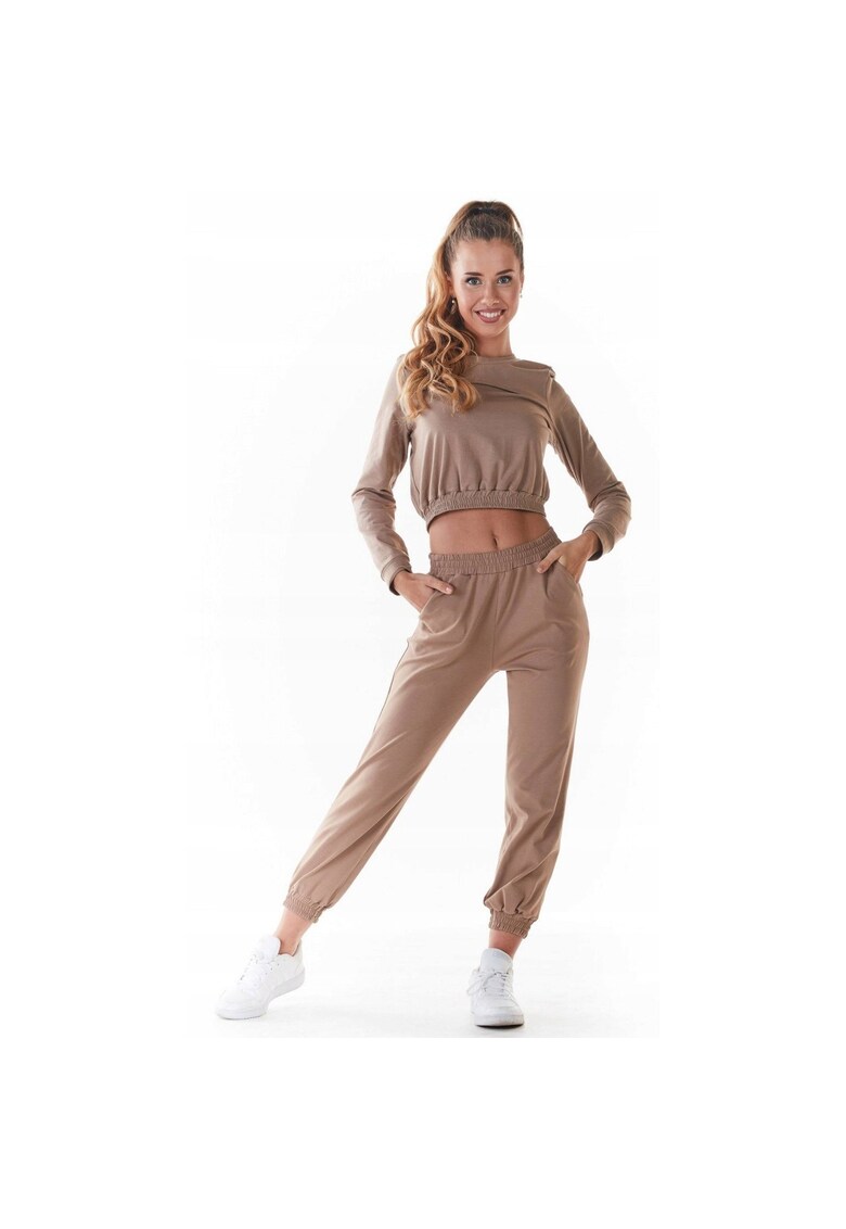 Pantaloni sport dama - Bumbac/Lycra - Bej