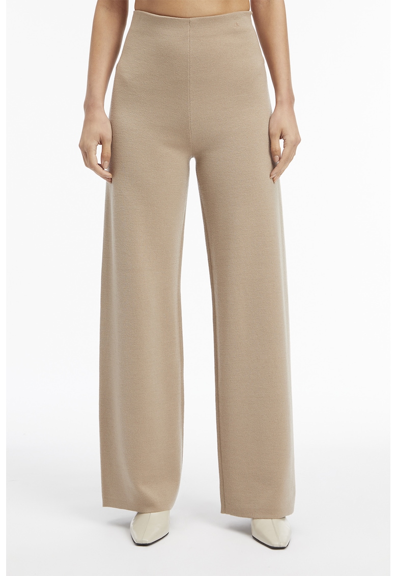 Pantaloni din amestec de lana cu croiala ampla - Bej