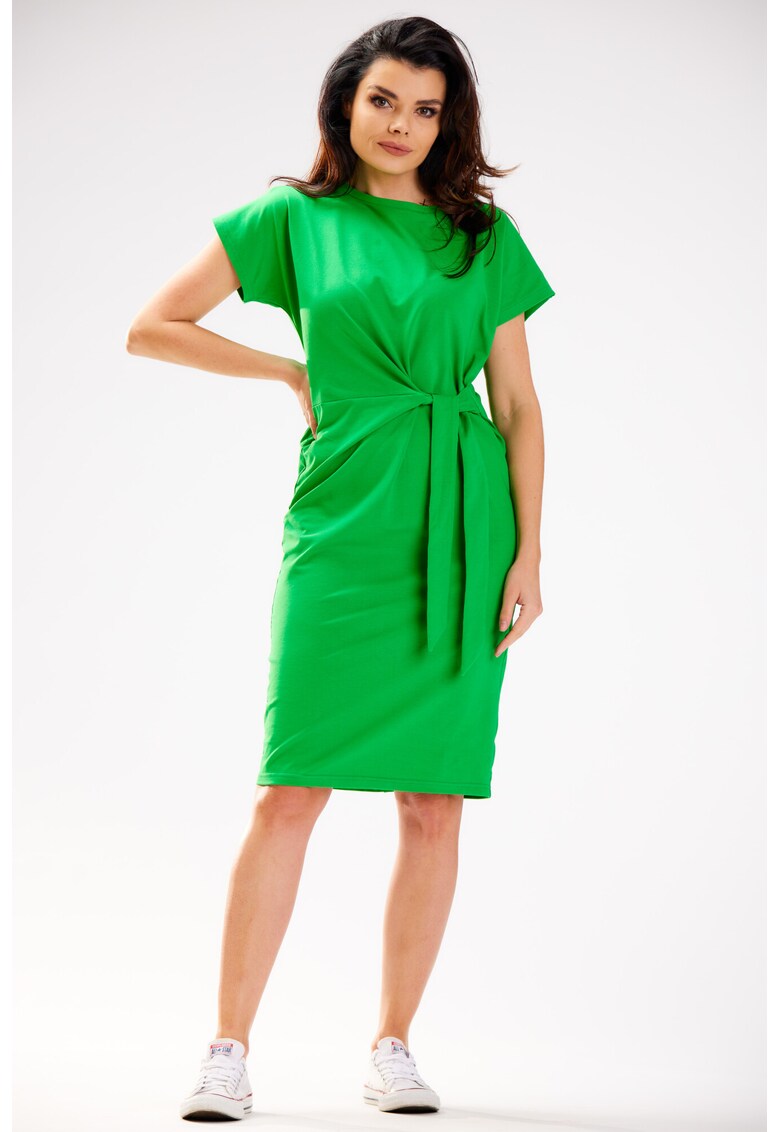 Rochie midi din bumbac cu design frontal - Verde