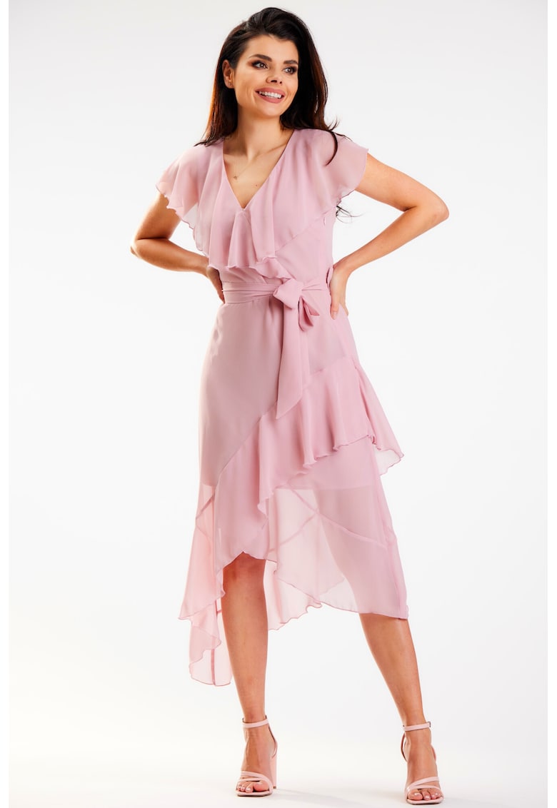 Midi Rochie Fara maneca - Poliester A574 - Roz