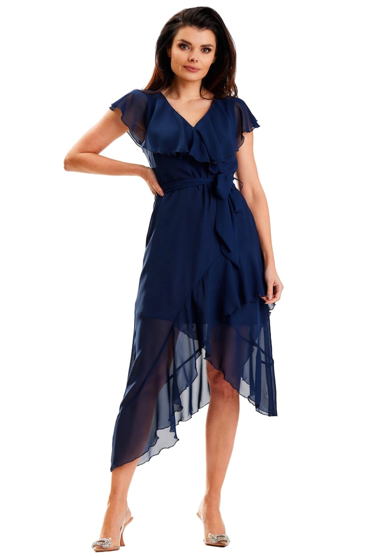 Midi Rochie Fara maneca - Poliester A574 - Bleumarin