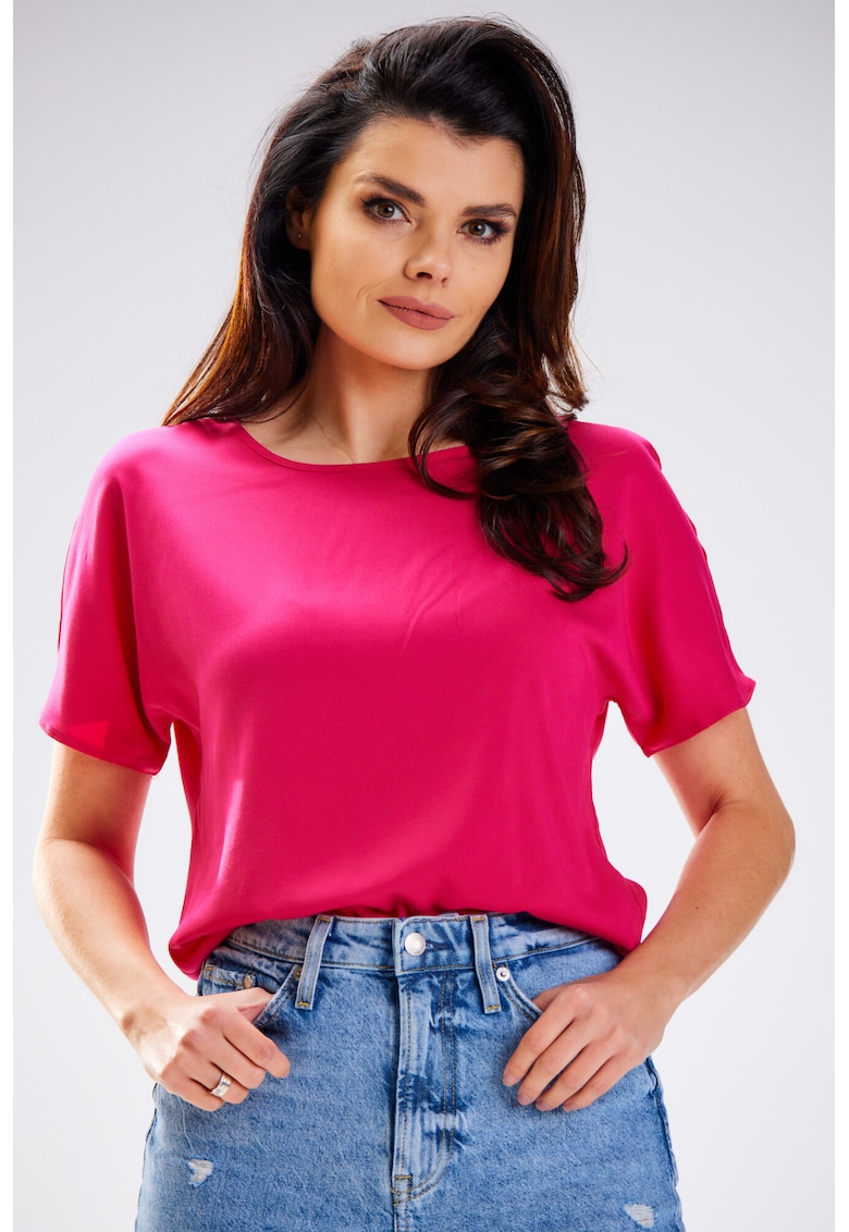 Bluza chimono din viscoza cu maneci scurte - - Fucsia